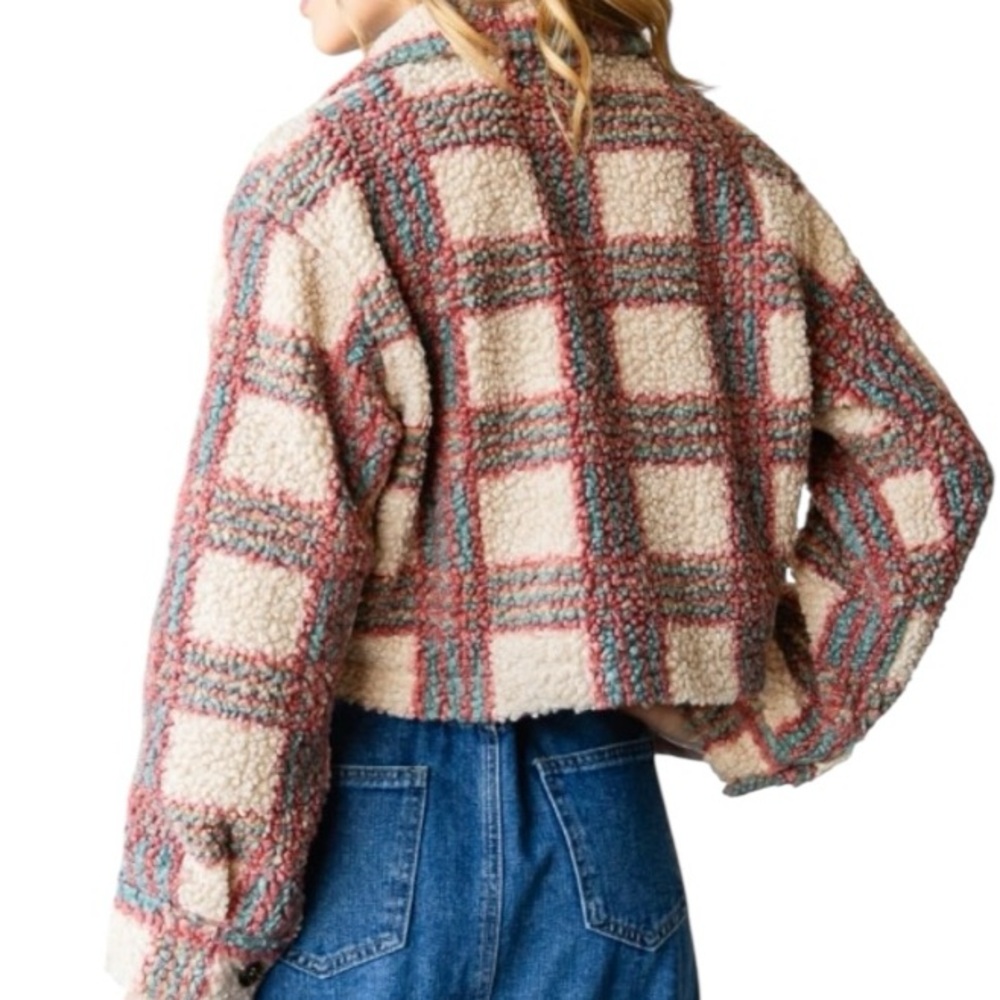 Plaid Sherpa Half Crop Jacket - Picture 2 of 2